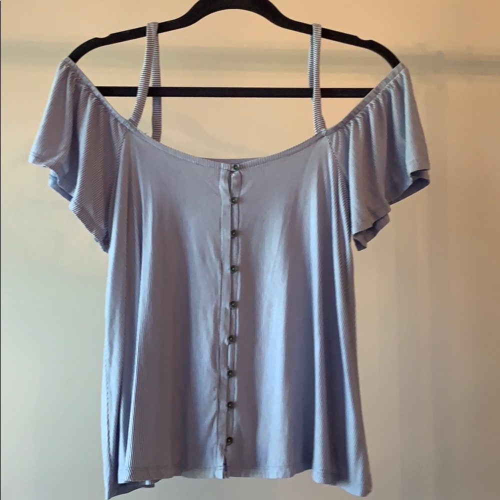 Blue and White Striped Off the Shoulder Top